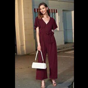 LNC Maroon Jumpsuit Shein Curve 2XL Womens Lightweight Detached Fabric Belt